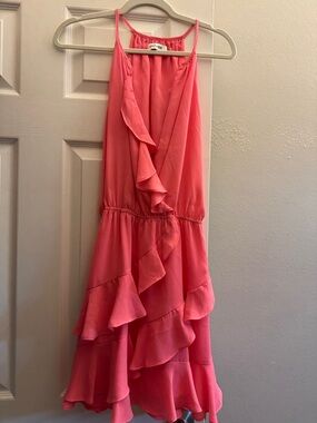 DO+BE Coral Pink Ruffle Halter Dress